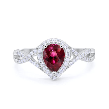 Teardrop Wedding Promise Ring Infinity Round Simulated Ruby CZ 925 Sterling Silver